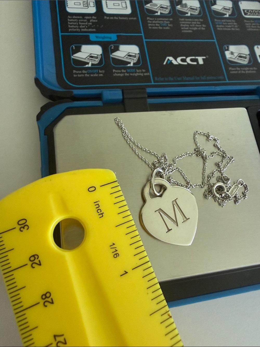 Retired Tiffany & Co. Initial M Heart Pendant Necklace on 17 1/2” Tiffany Chain - Picture 8 of 9
